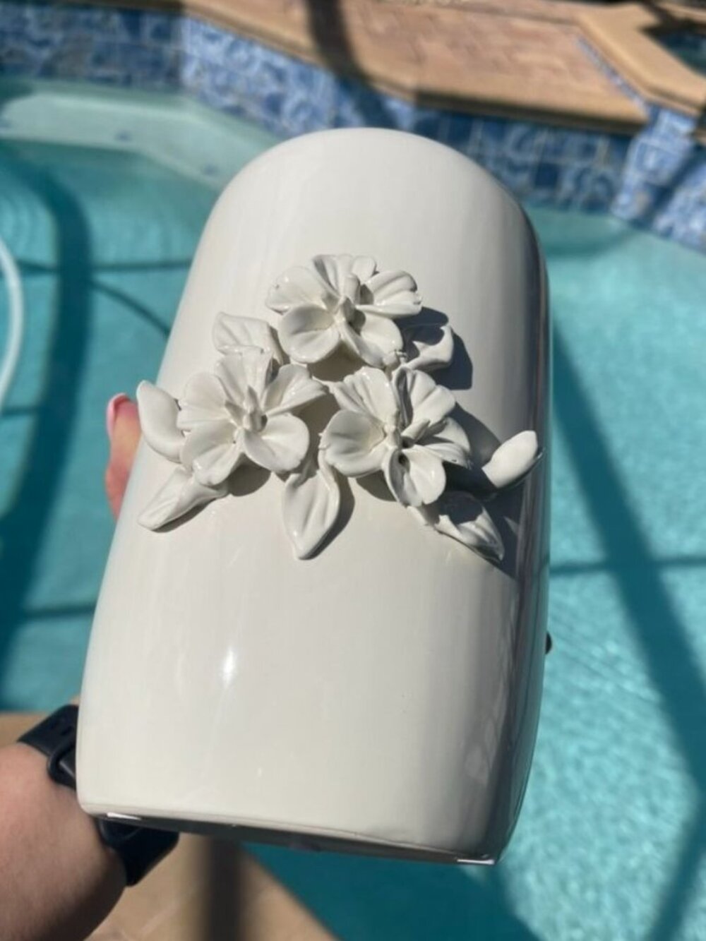 New White Ceramic Floral Relief Vase Modern Minimalist Decor - Picture 8 of 8